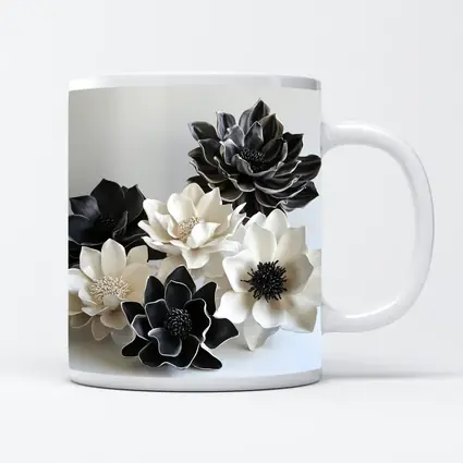 Black White Ceramic Dahlia Flowers Sculptural Art