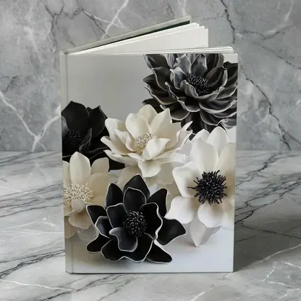 Black White Ceramic Dahlia Flowers Sculptural Art