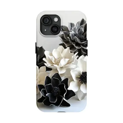 Black White Ceramic Dahlia Flowers Sculptural Art