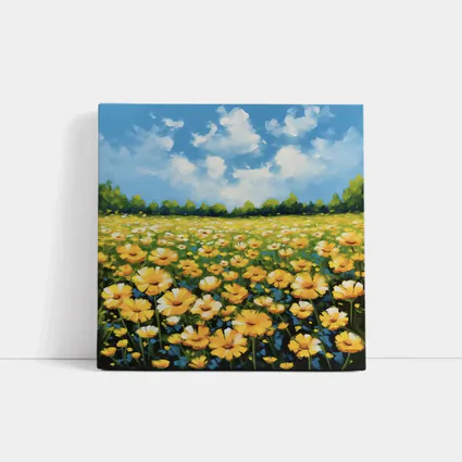 Yellow Daisy Field Blue Sky Painting