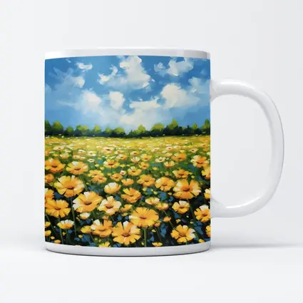 Yellow Daisy Field Blue Sky Painting