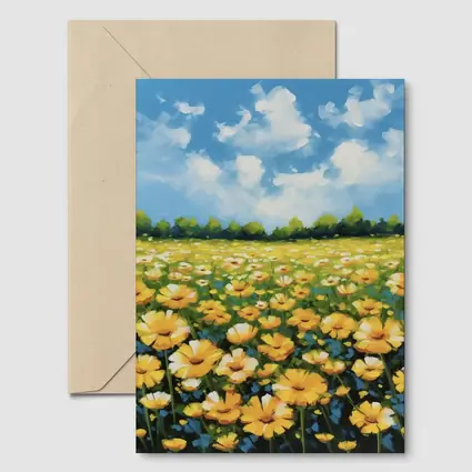 Yellow Daisy Field Blue Sky Painting