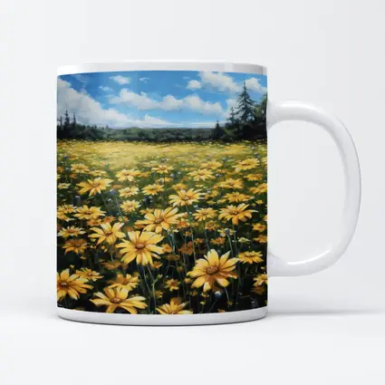 Yellow Daisy Field Blue Sky Painting