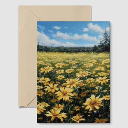 Yellow Daisy Field Blue Sky Painting