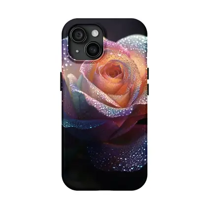 Rainbow Rose With Dewdrops Dark Background
