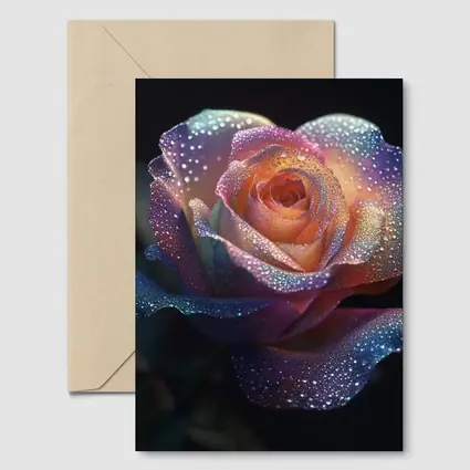 Rainbow Rose With Dewdrops Dark Background