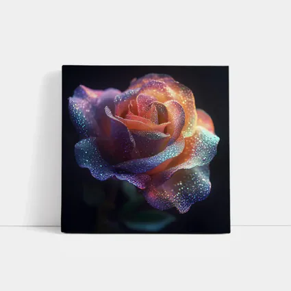 Glittery Rainbow Rose on Dark Background