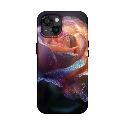 Glittery Rainbow Rose on Dark Background
