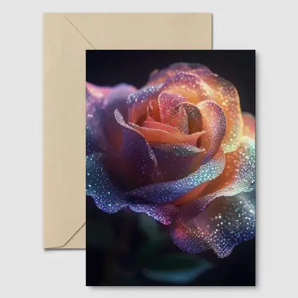 Glittery Rainbow Rose on Dark Background