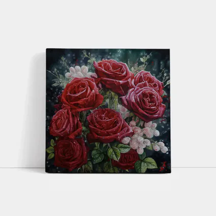 Red Roses Bouquet Dark Moody Floral Painting