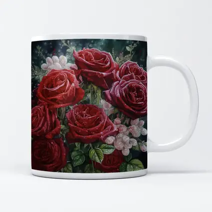 Red Roses Bouquet Dark Moody Floral Painting