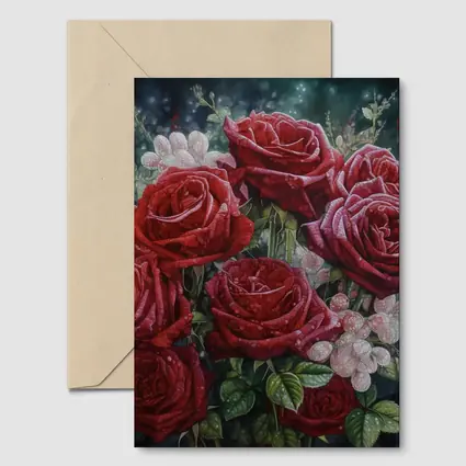 Red Roses Bouquet Dark Moody Floral Painting