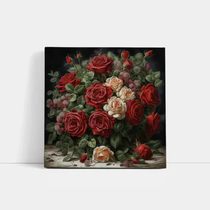 Red and Cream Roses Dark Floral Painting