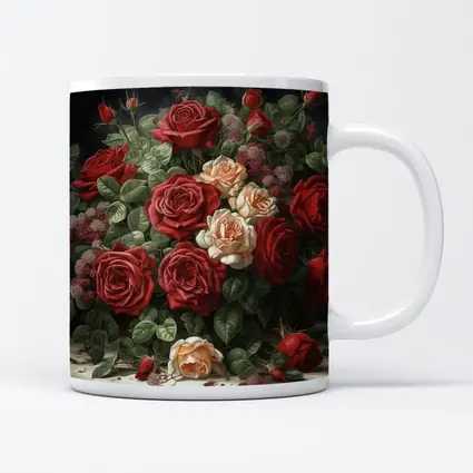 Red and Cream Roses Dark Floral Painting