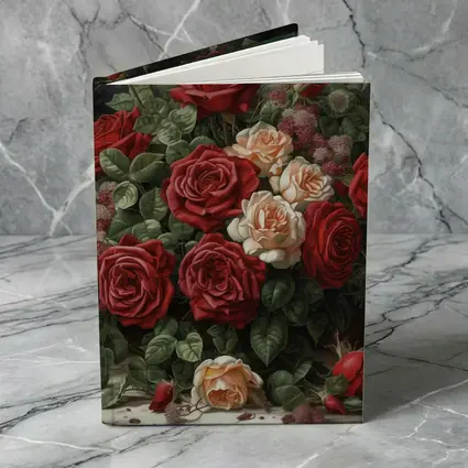 Red and Cream Roses Dark Floral Painting