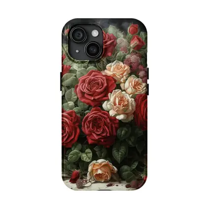 Red and Cream Roses Dark Floral Painting