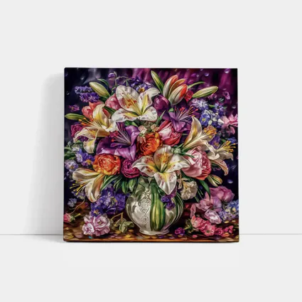 White Lilies Roses Bouquet Purple Background