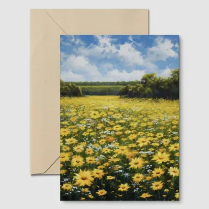 Yellow Daisy Field Oil Painting Summer Landscape