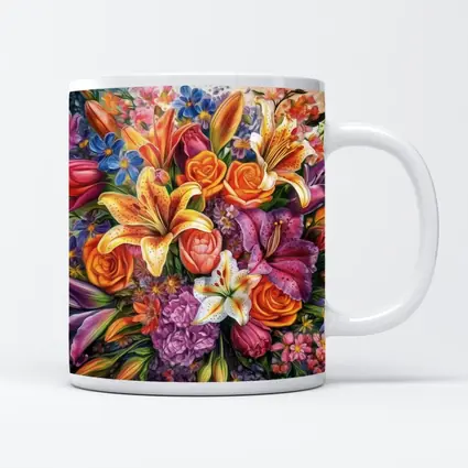 Colorful Lilies Roses Bouquet Floral Painting