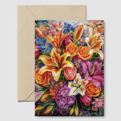 Colorful Lilies Roses Bouquet Floral Painting