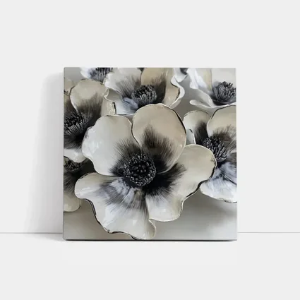 Black White Anemone Ceramic Flowers Wall Art