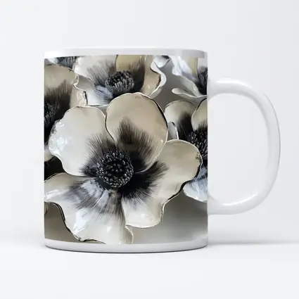 Black White Anemone Ceramic Flowers Wall Art