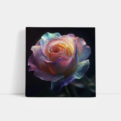 Rainbow Rose Glitter Drops Dark Background