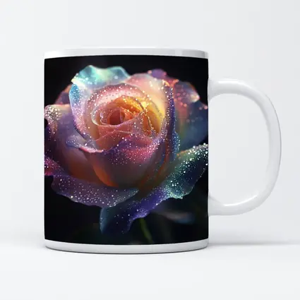 Rainbow Rose Glitter Drops Dark Background