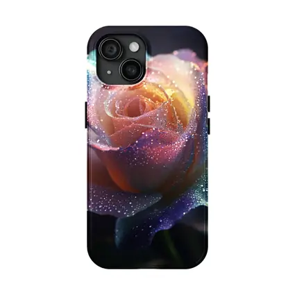 Rainbow Rose Glitter Drops Dark Background