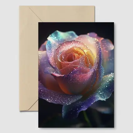 Rainbow Rose Glitter Drops Dark Background