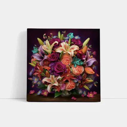 Roses Lilies Mixed Bouquet Dark Purple Background
