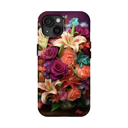 Roses Lilies Mixed Bouquet Dark Purple Background