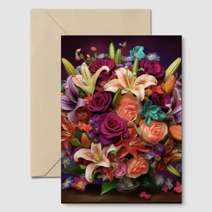 Roses Lilies Mixed Bouquet Dark Purple Background