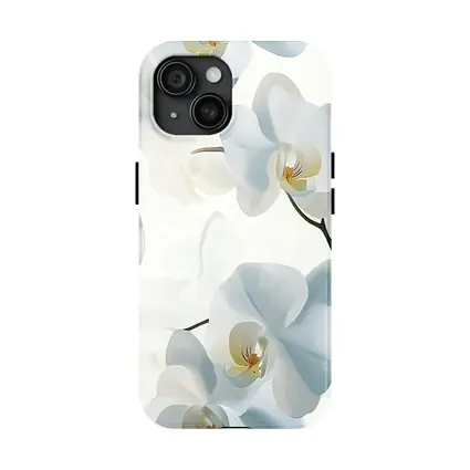 White Orchid Flowers Soft Blue Background