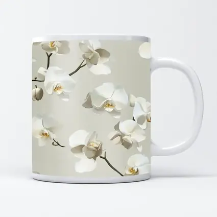White Orchid Flowers On Beige Background