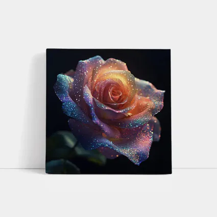 Glitter Rose Multicolor Dark Background Art