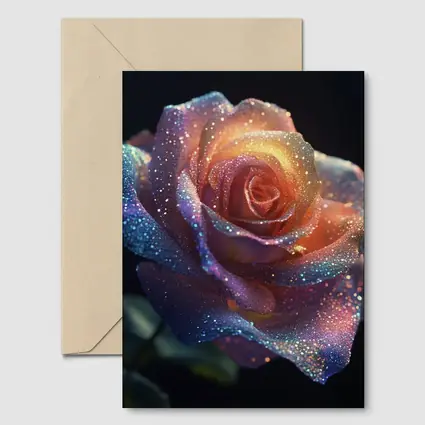 Glitter Rose Multicolor Dark Background Art