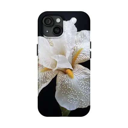 White Iris Flower Black Background Art