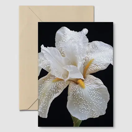 White Iris Flower Black Background Art