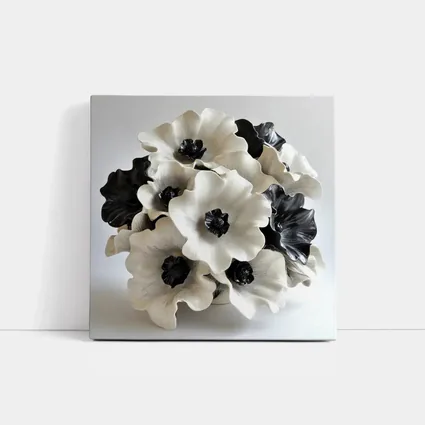 Black White Anemone Flowers Ceramic Sculpture Art