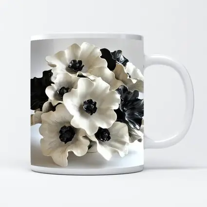 Black White Anemone Flowers Ceramic Sculpture Art