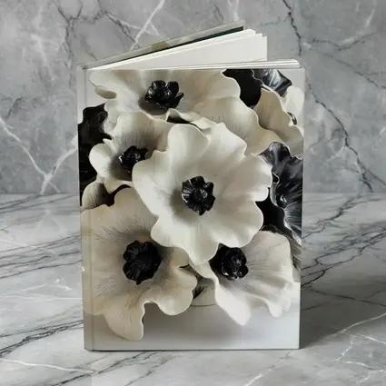 Black White Anemone Flowers Ceramic Sculpture Art