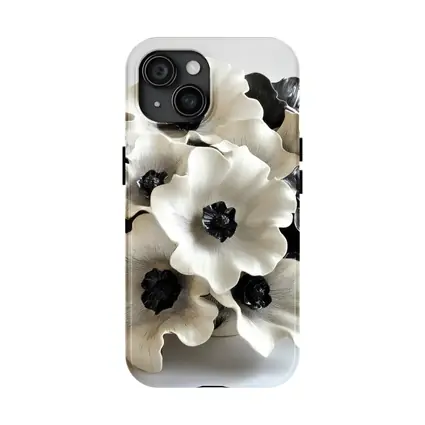 Black White Anemone Flowers Ceramic Sculpture Art