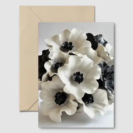 Black White Anemone Flowers Ceramic Sculpture Art