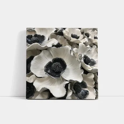 Black White Anemone Flowers Sculptural Floral Art