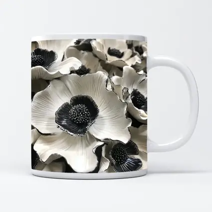 Black White Anemone Flowers Sculptural Floral Art