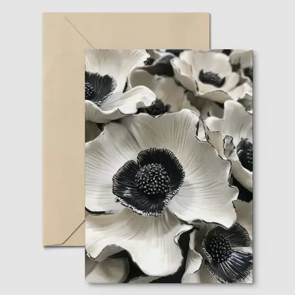 Black White Anemone Flowers Sculptural Floral Art