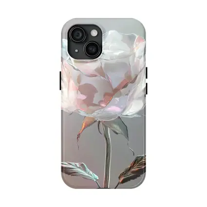 Iridescent Glass Rose Soft Gray Background