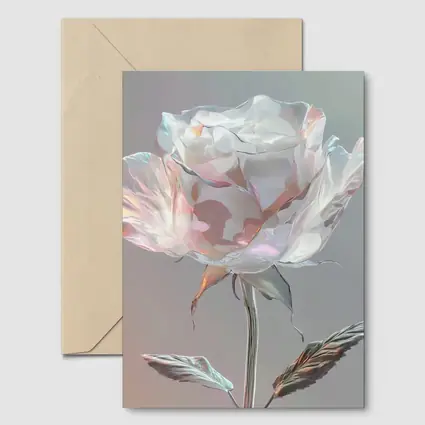 Iridescent Glass Rose Soft Gray Background