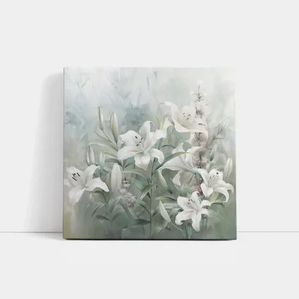 White Lilies Soft Green Watercolor Floral Art